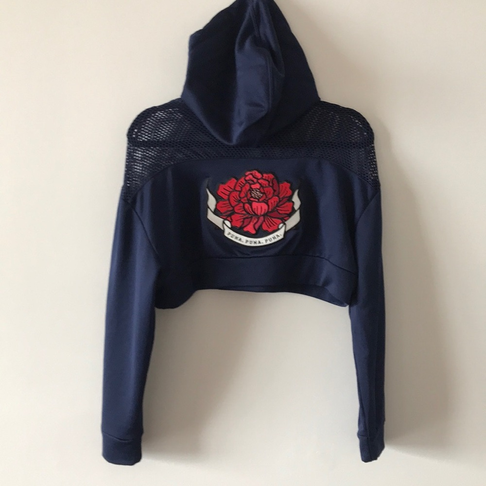 Puma Long Sleeve Crop Hoodie with Rose Emblem